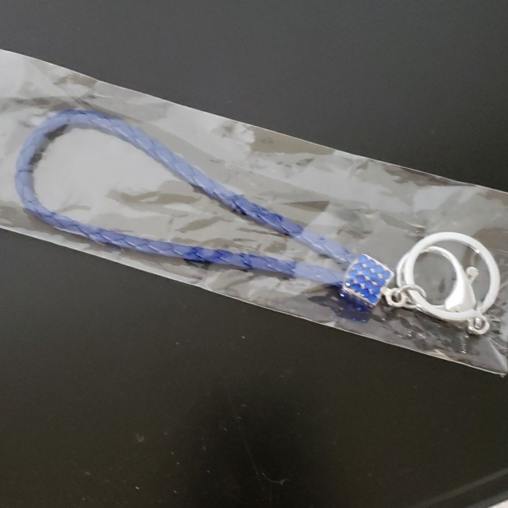 Blue rhinestone loop Keychain with lobster claw